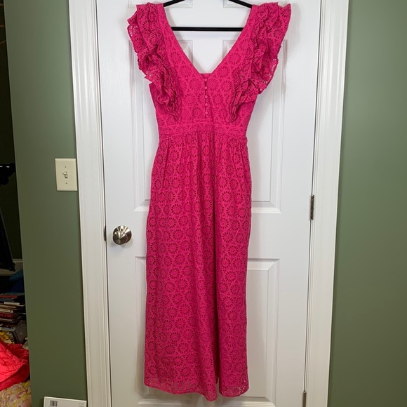 NWT J. Crew bright pink eyelet lace sleeveless maxi dress sz 4 - Picture 3 of 12